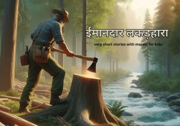 ईमानदार लकड़हारा (10 lines short stories with moral for kids )